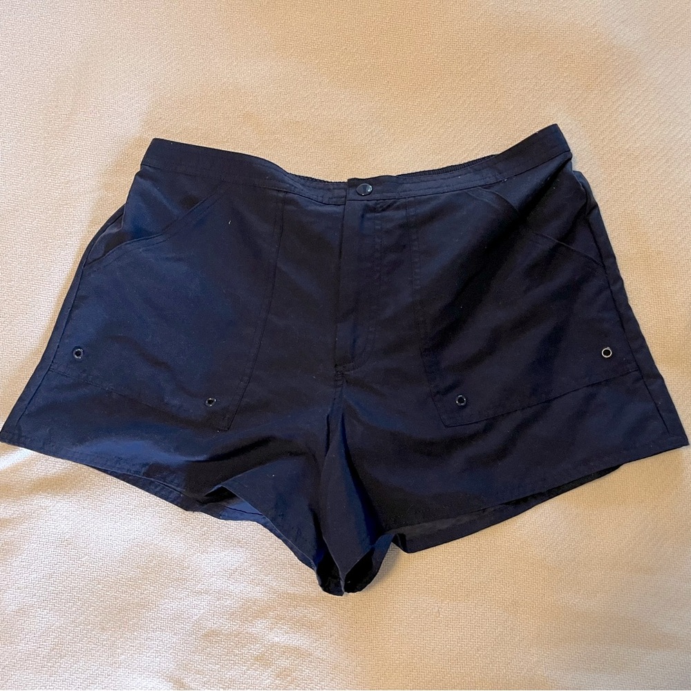 Maxine of Hollywood Navy Blue Swim Shorts with Built In Brief, Size 14